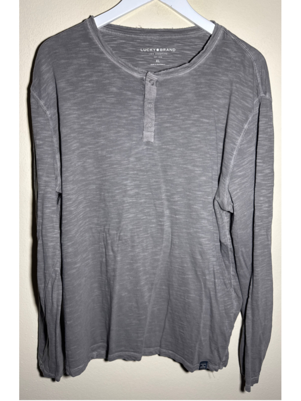 Lucky Brand Long Sleeve Henley Shirt, Grey, Size XL